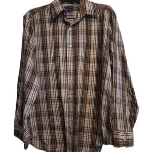 JCPenney Men's Brown and Cream Plaid Shirt